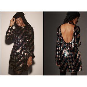 NEW Anthropologie Maeve Long- Sleeve Mock Neck Sequin Mini Dress